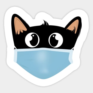 Black cat face wear face mask Sticker